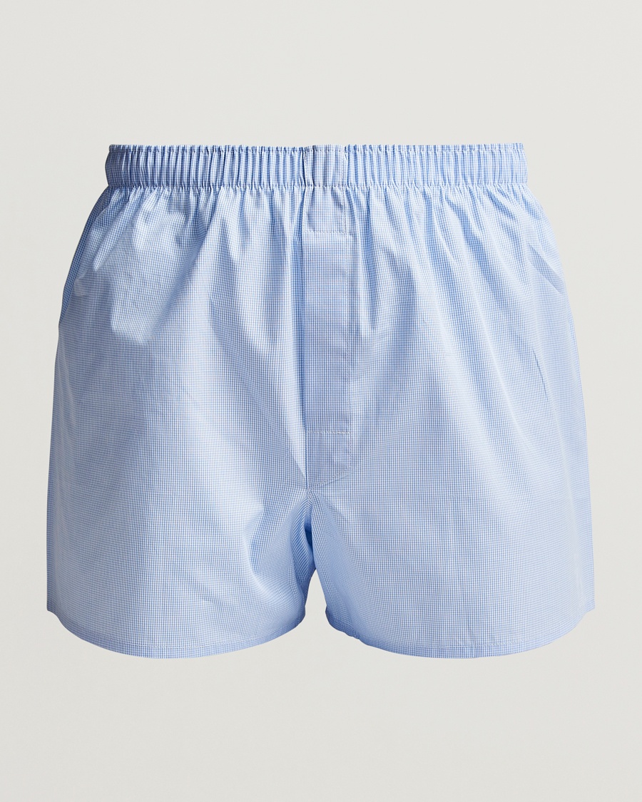 Sunspel Classic Woven Cotton Boxer Shorts Light Blue Gingham – Sininen
