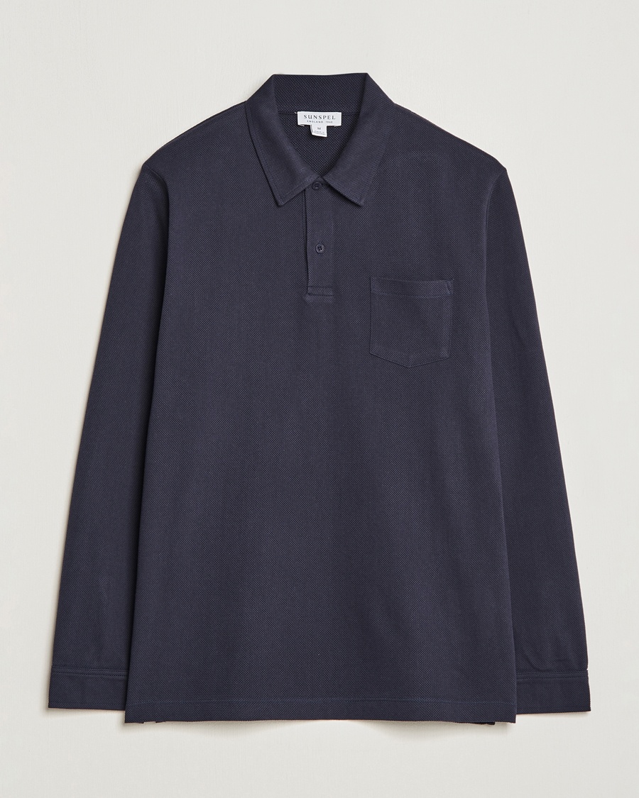 Sunspel Long Sleeve Riviera Polo Shirt Navy – Sininen