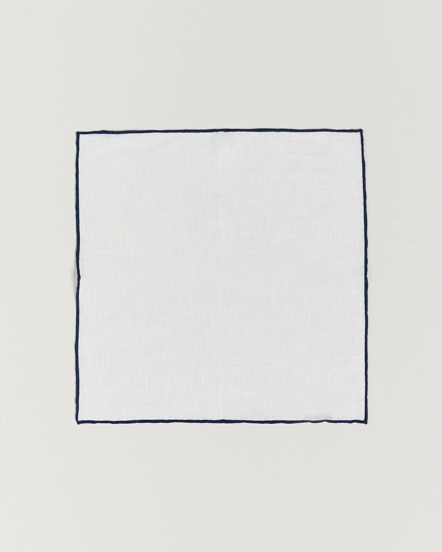Amanda Christensen Linen Paspoal Pocket Square White/Navy – Valkoinen