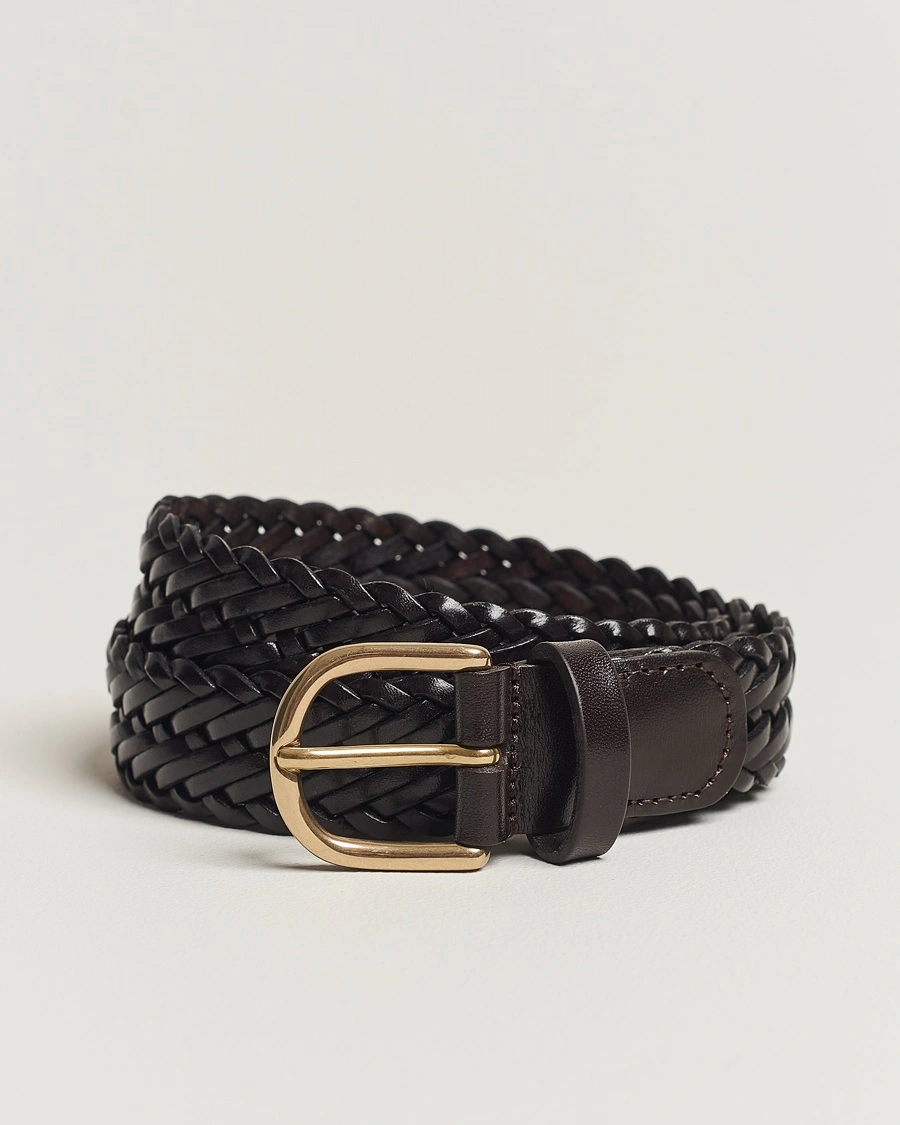 Anderson's Woven Leather Belt 3 cm Dark Brown – Ruskea