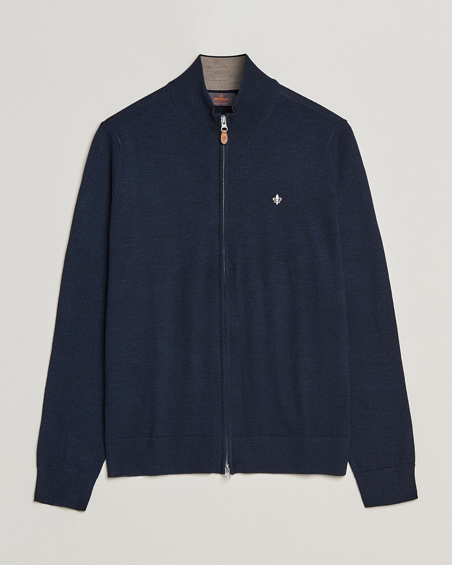 Morris Merino Zip Cardigan Navy – Sininen