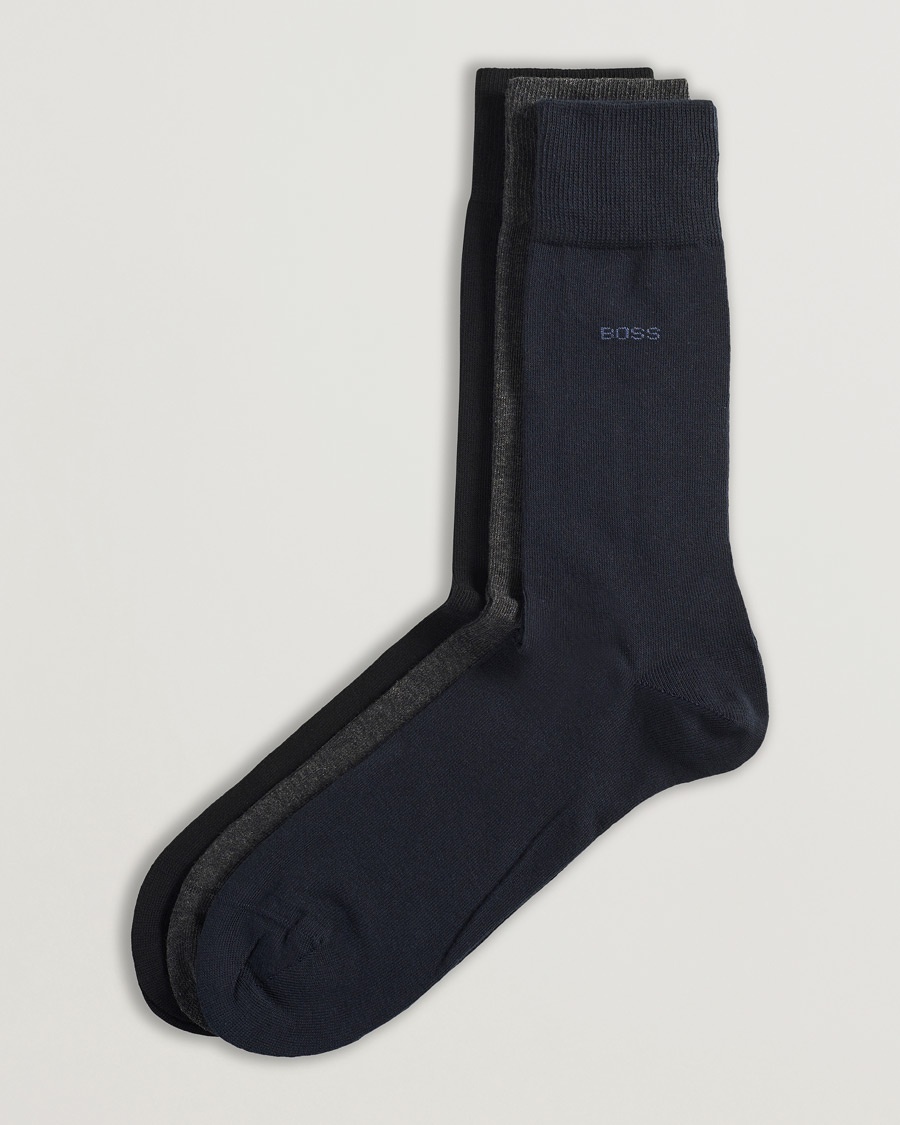 BOSS BLACK 3-Pack RS Uni Socks Navy/Black/Grey – Harmaa