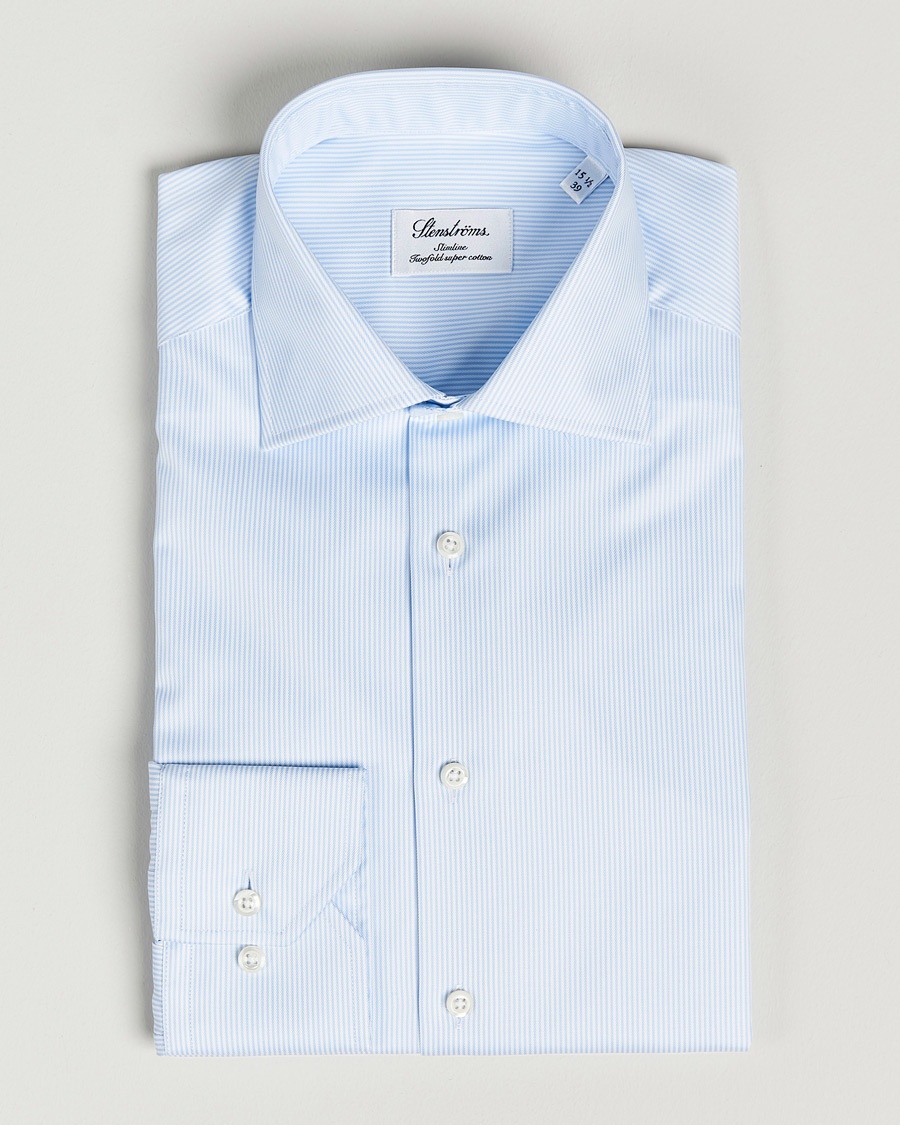 Stenströms Slimline Thin Stripe Shirt White/Blue – Sininen