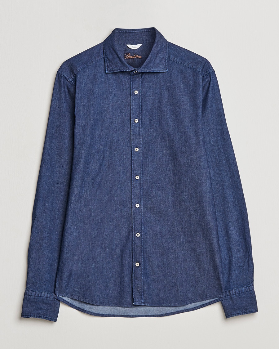 Stenströms Slimline Garment Washed Shirt Dark Denim – Sininen