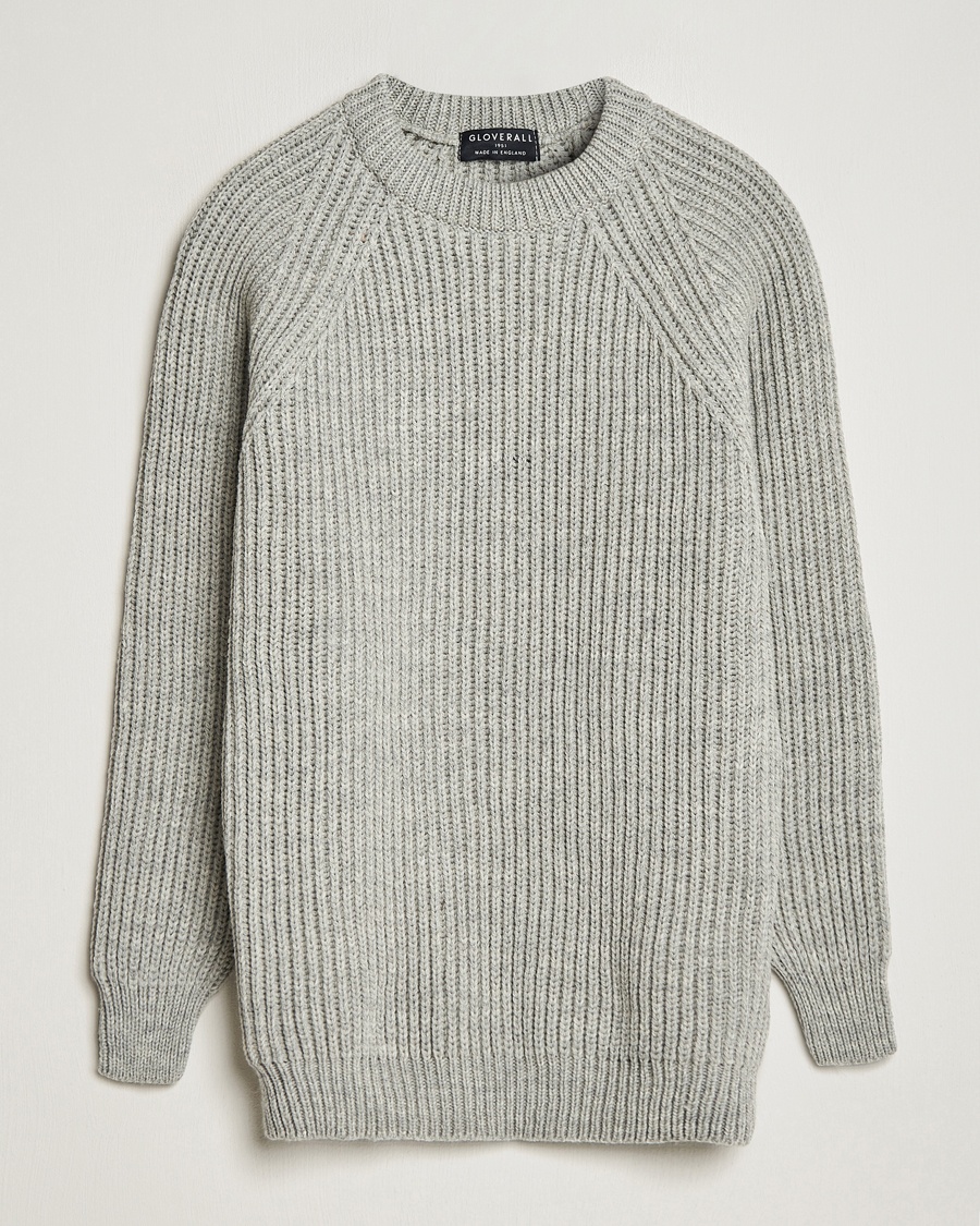 Gloverall Fisherman Rib Chunky Wool Crew Neck Light Grey – Harmaa