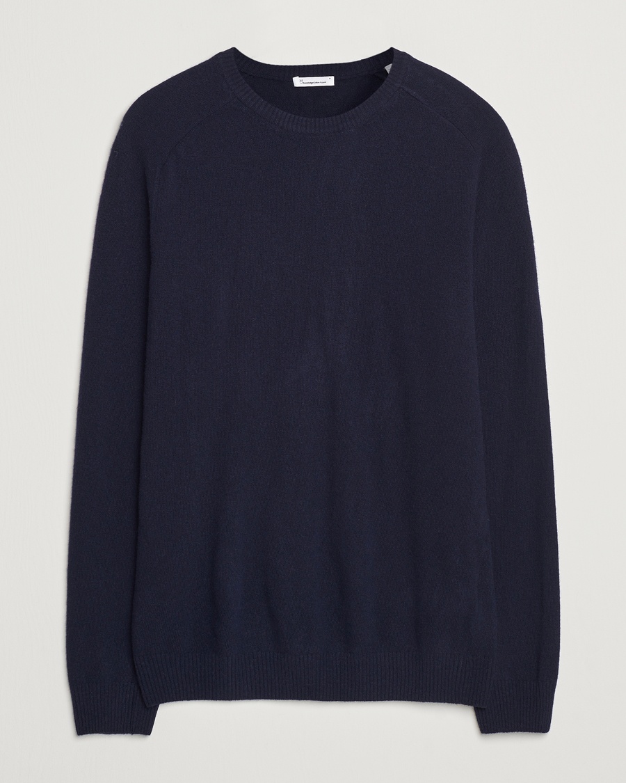 KnowledgeCotton Apparel Lambswool Roundneck Navy – Sininen