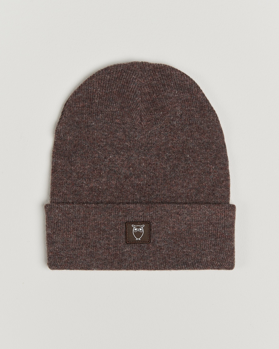 KnowledgeCotton Apparel Double Layer Wool Beanie Brown Melange – Ruskea