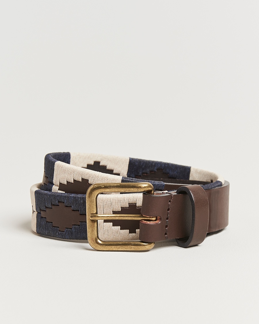 Pampeano Jugadoro Hand Stitched Classic Leather Belt 3,5cm Blue/White – Monivärinen