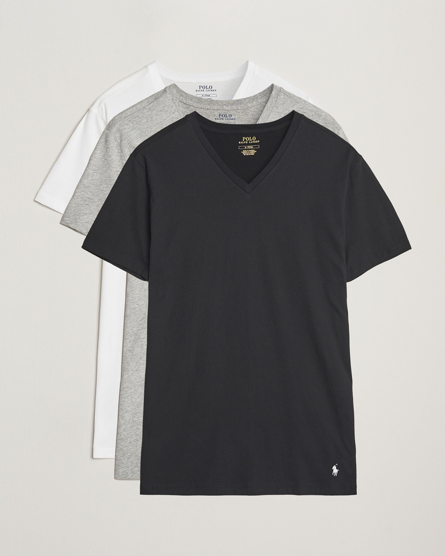 Polo Ralph Lauren 3-Pack V Neck T-Shirt White/Grey/Black – Harmaa