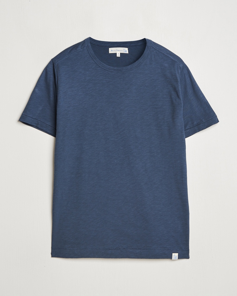 Merz b. Schwanen Organic Pima Cotton Slub Crew Neck T-Shirt Denim Blue – Sininen