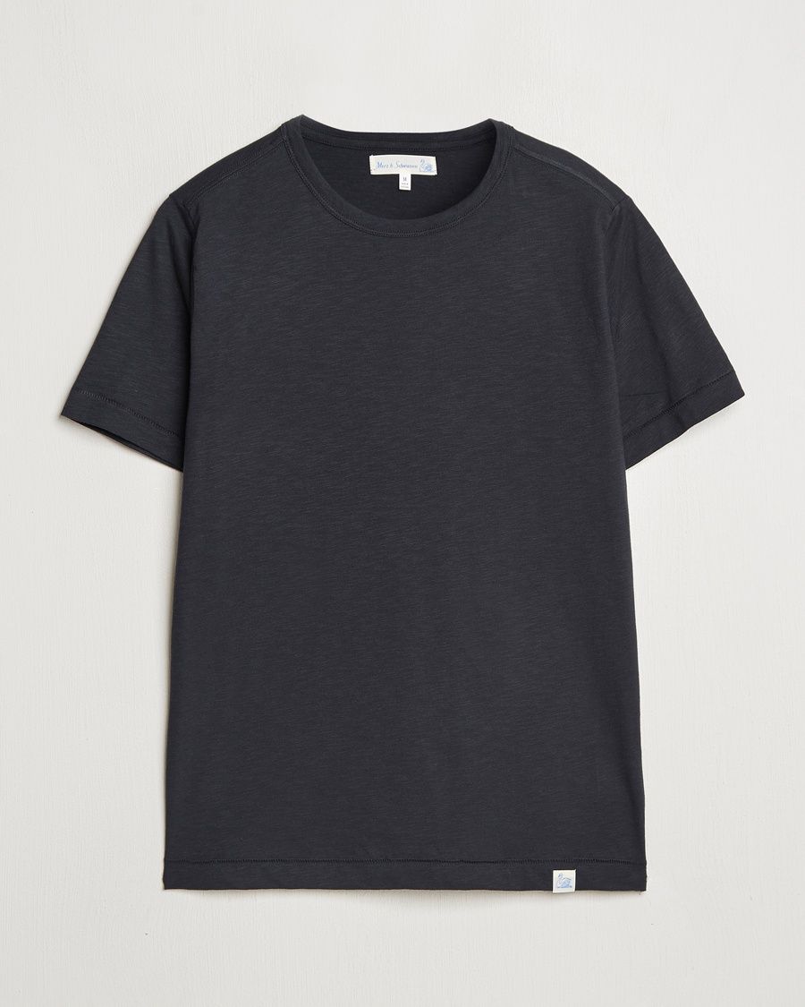 Merz b. Schwanen Organic Pima Cotton Slub Crew Neck T-Shirt Black – Musta
