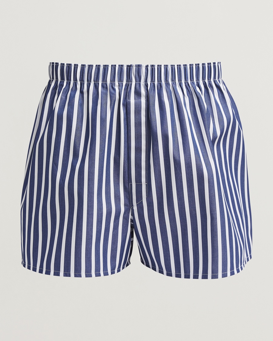 Sunspel Classic Woven Cotton Boxer Shorts Navy/White Stripe – Sininen