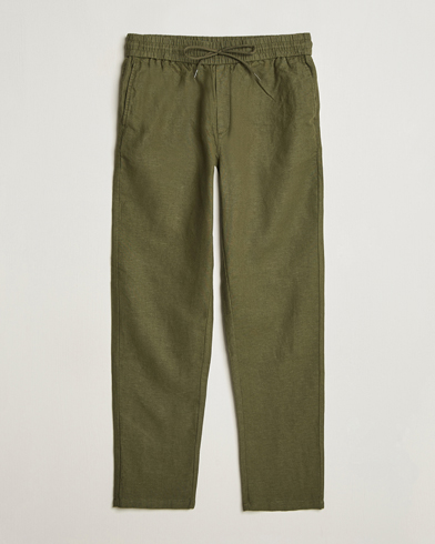 LES DEUX Patrick Linen Pants Olive Night – Vihreä