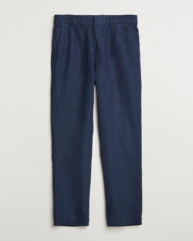 NN07 Billie Linen Drawstring Trousers Navy Blue – Sininen