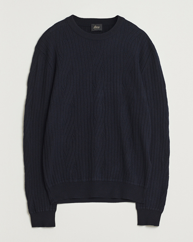 Brioni Cashmere Blend Cable Crew Neck Navy – Sininen