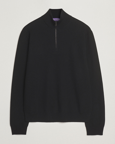 Ralph Lauren Purple Label Wool Pique Half Zip Polo Black – Musta