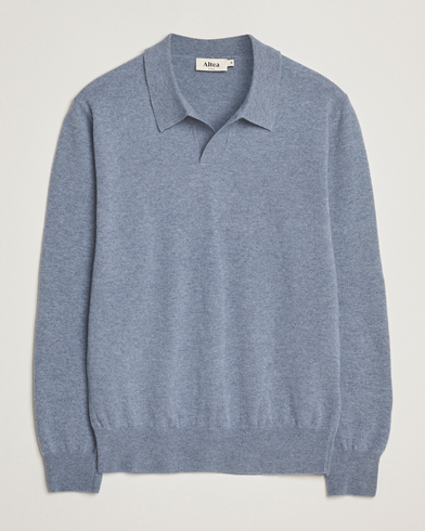 Altea Long Sleeve Knitted Wool Polo Blue Melange – Sininen
