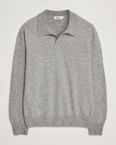 Altea Knitted Long Sleeve Polo Grey Melange – Harmaa