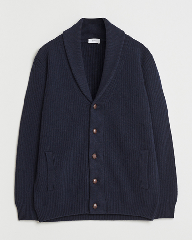 Eton Wool Knitted Shawl Collar Cardigan Navy – Sininen