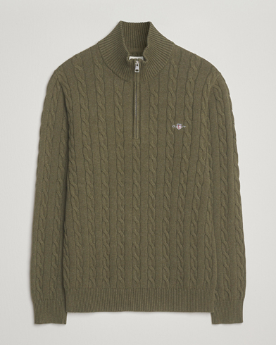 GANT Cotton Cable Half Zip Khaki Green Melange – Vihreä