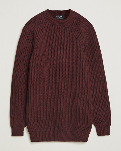 Gloverall Fisherman Rib Chunky Wool Crew Neck Burgundy – Punainen