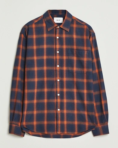 NN07 Deon Flannel Checked Shirt Navy/Orange – Sininen