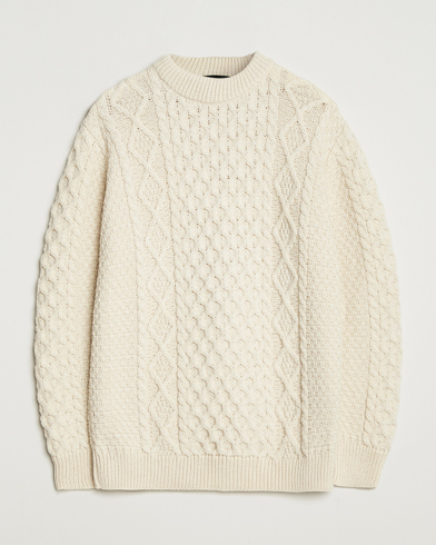 Gloverall Aran Wool Knitted Sweater Ecru – Valkoinen