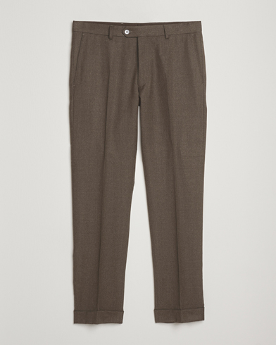 Oscar Jacobson Dandy Turn Up Flannel Trousers Brown – Ruskea