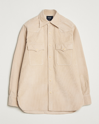 Drake's Fine Corduroy Work Shirt Ecru – Beige