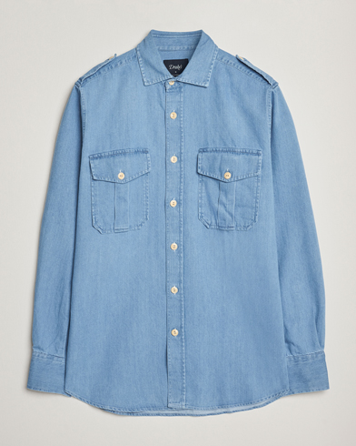 Drake's Denim Epaulette Shirt Blue – Sininen