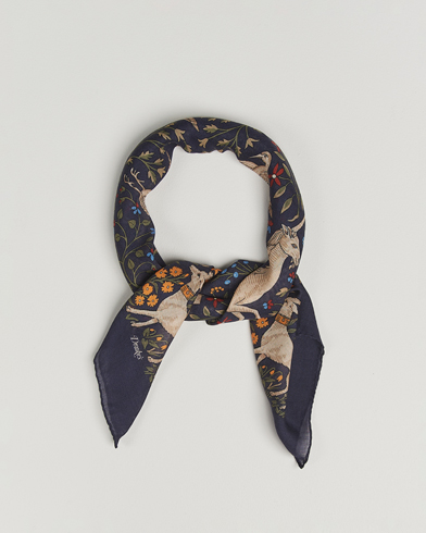 Drake's Unicorn Garden Wool/Silk Scarf Navy – Sininen