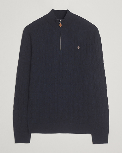 Morris Merino Cable Half Zip Navy – Sininen