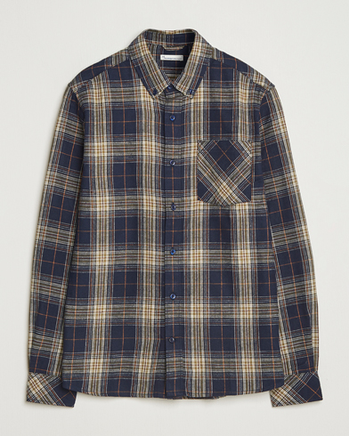 KnowledgeCotton Apparel Checked Flannel Shirt Navy/Green – Sininen