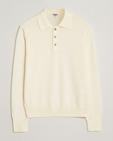 Kamakura Shirts Long Sleeve Knitted Polo Off White – Valkoinen