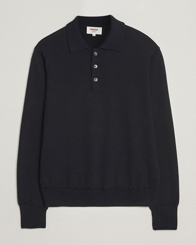 Kamakura Shirts Long Sleeve Knitted Polo Black – Musta
