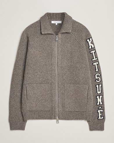 Maison Kitsuné College Wool Knitted Full Zip Medium Grey Melange – Harmaa