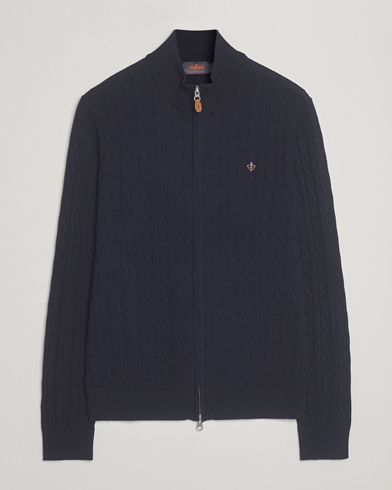 Morris Merino Cable Zip Cardigan Navy – Sininen