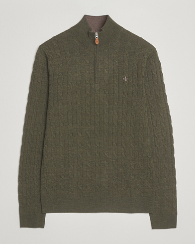 Morris Merino Cable Half Zip Olive – Vihreä