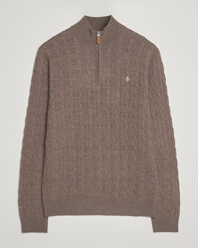 Morris Merino Cable Half Zip Light Brown – Ruskea