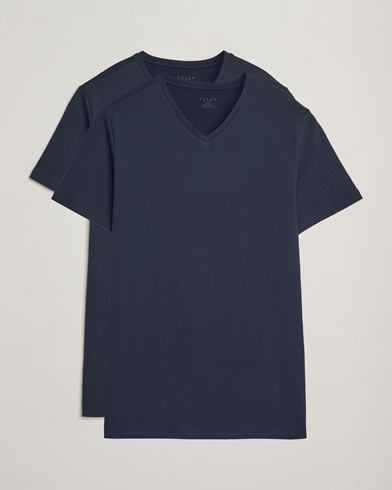 Falke 2-Pack Cotton V-Neck T-Shirt Midnight – Sininen