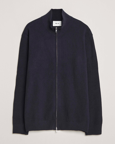 NN07 Danny Rib Knitted Full Zip Navy Blue – Sininen