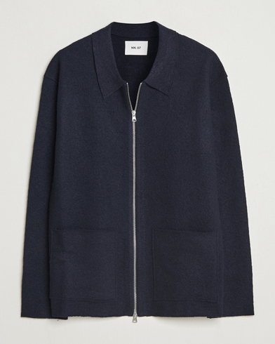 NN07 Jonas Boiled Wool Full Zip Navy Blue – Sininen