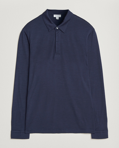 Sunspel Wool Jersey Long Sleeve Polo Navy – Sininen