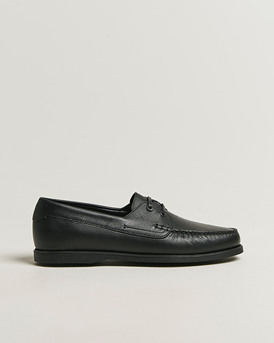 Brioni Grain Leather Boat Shoes Black Calf – Musta
