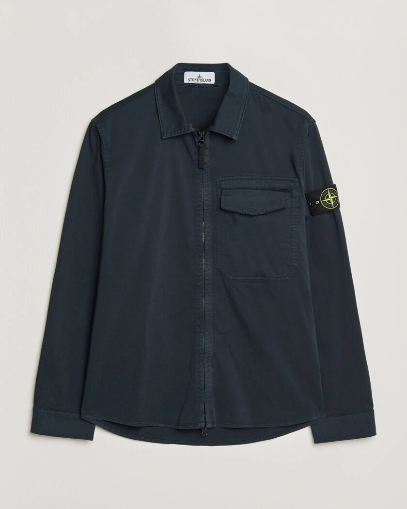 Stone Island Cotton Stretch Zip Overshirt Navy – Sininen