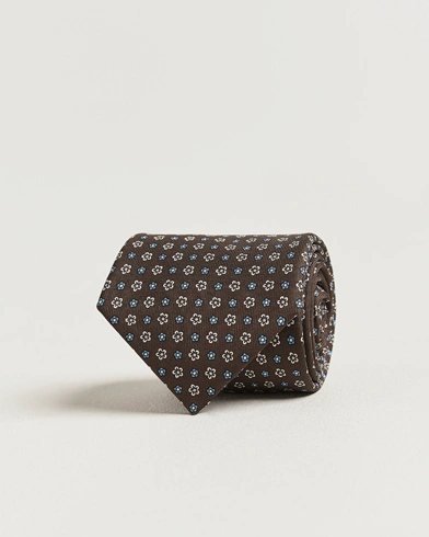 E. Marinella 3-Fold Printed Silk Tie Brown – Ruskea