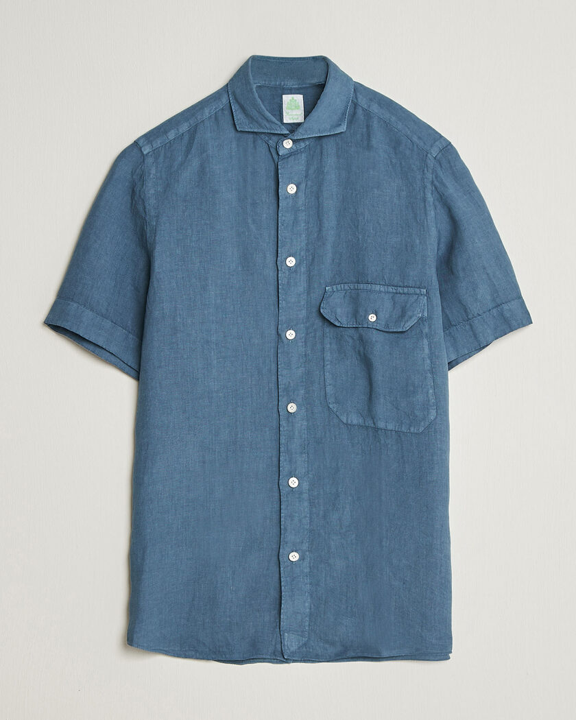 Finamore Napoli Linen Short Sleeve Sport Shirt Dark Blue – Sininen