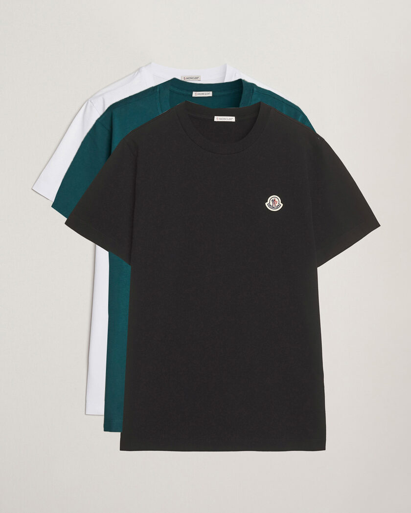 Moncler 3-Pack Logo T-Shirts Black/White/Green – Musta