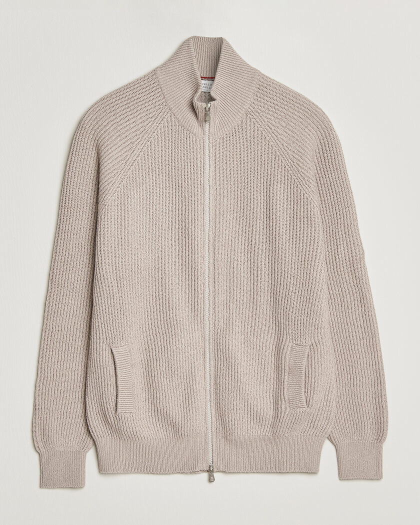 Brunello Cucinelli Heavy Cotton Rib Zip Cardigan Beige – Beige