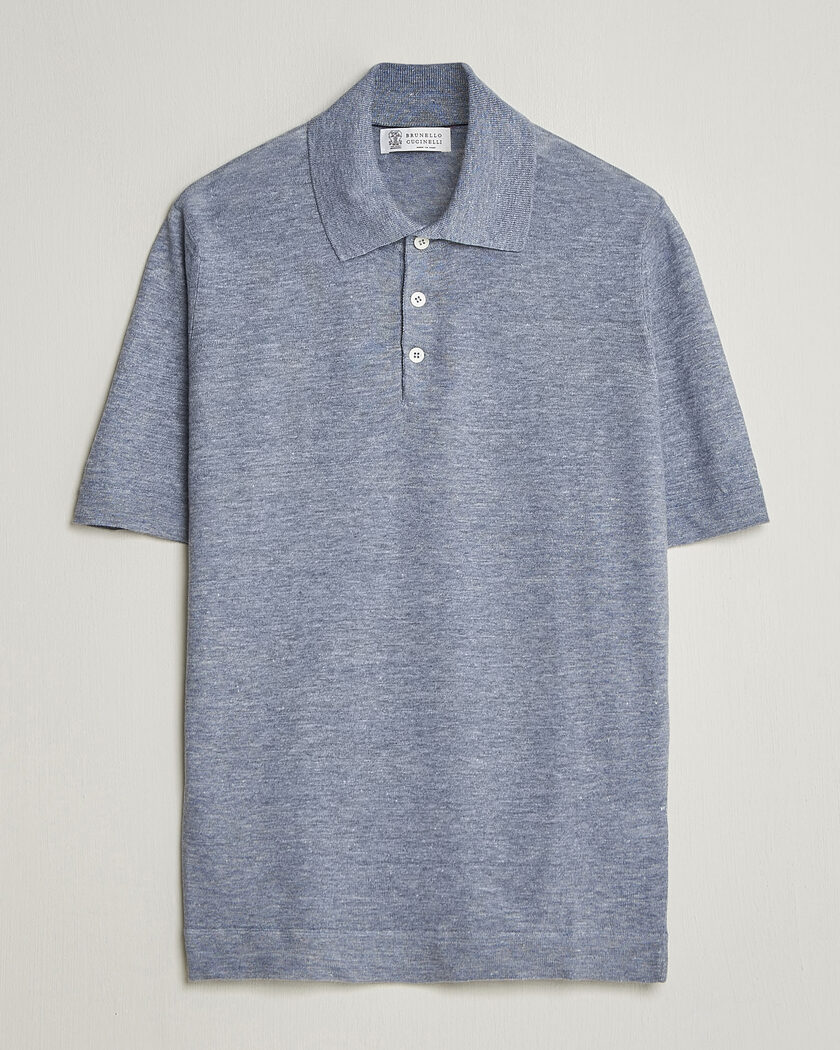 Brunello Cucinelli Linen Knitted Polo Light Blue – Sininen